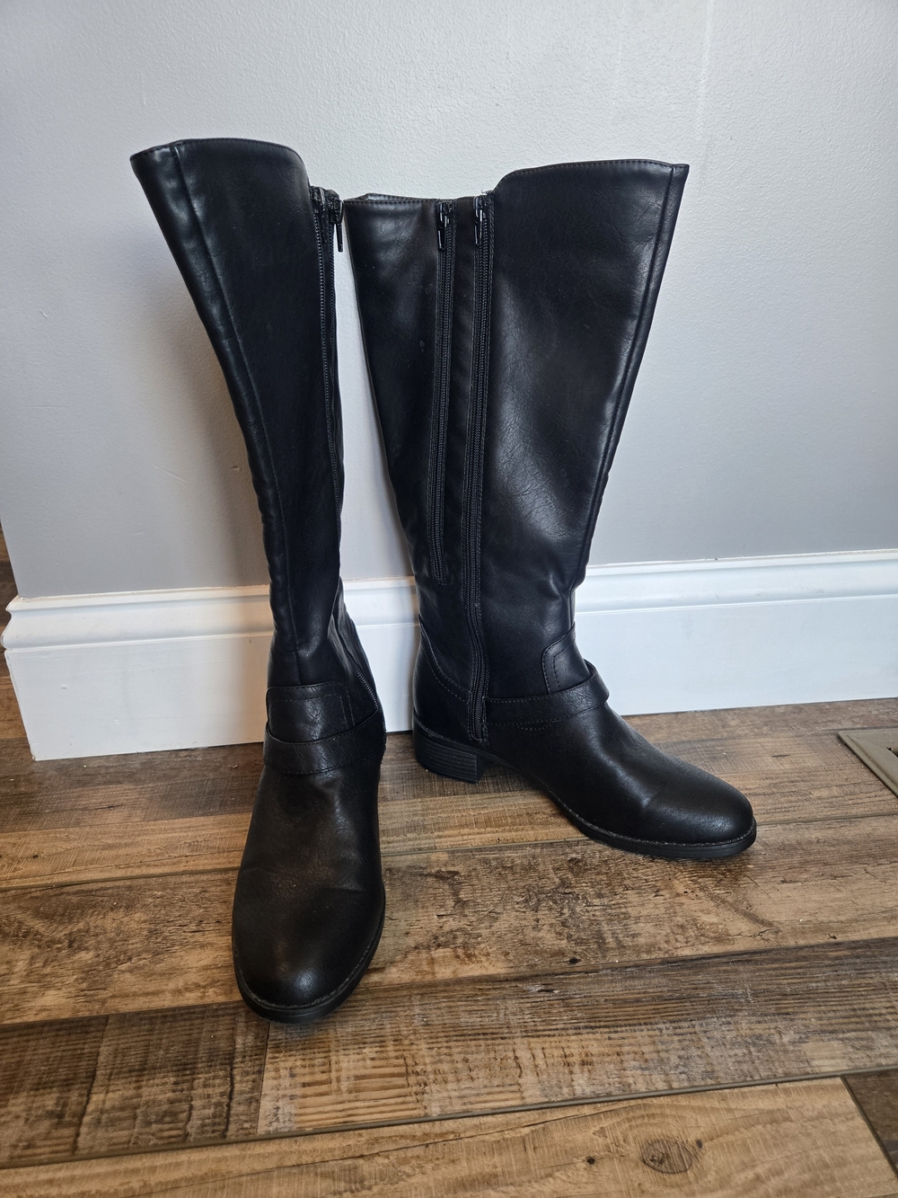 Easy Street Black Riding Boots Women's Size 8W Plus Calf Knee High Zip Buckle